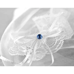 Jarreti Re Dentelle Blanc Avec Diamant Bleu