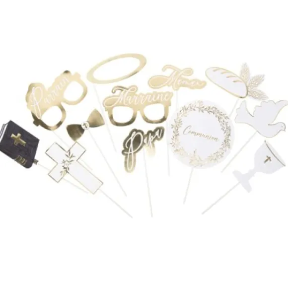 Kit Photobooth Pas Cher Communion Or X 12 Pi Ces