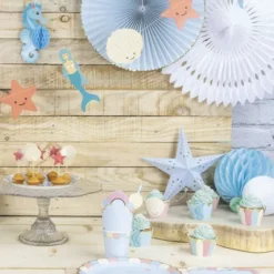 Lanterne Toile Bleu Pastel 60Cm