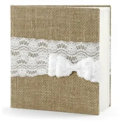 Livre D'Or Mariage Jute Avec Noeud Blanc