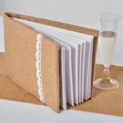 Livre D'Or Toile De Jute Avec Dentelle Blanche