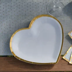 Lot De 10 Assiettes Carton Forme Coeur Bleu Ciel