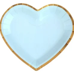 Lot De 10 Assiettes Carton Forme Coeur Bleu Ciel