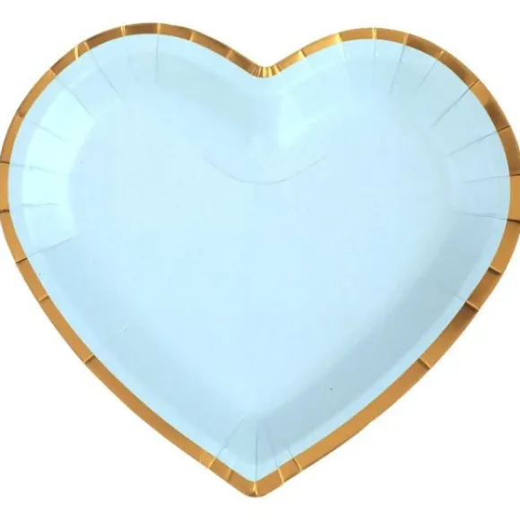 Lot De 10 Assiettes Carton Forme Coeur Bleu Ciel