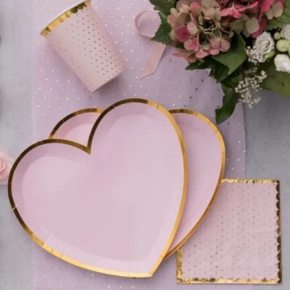 Lot De 10 Assiettes Carton Forme Coeur Rose