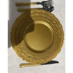 Lot De 30 Assiettes Plastique R Utilisables Manhattan Or