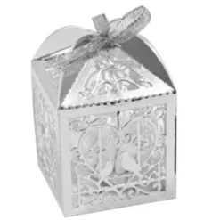 Lot De 10 Boites A Dragees Argent Coeurs Et Colombes