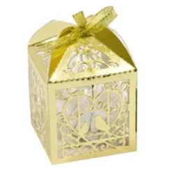 Lot De 10 Boites A Dragees Or Coeurs Et Colombes