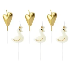 Lot De 6 Bougies Originales Coeur Or Et Cygne