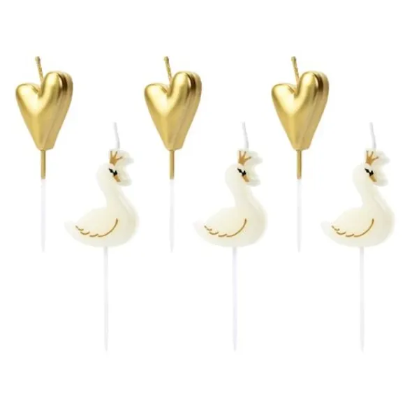 Lot De 6 Bougies Originales Coeur Or Et Cygne