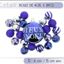 Lot De 21 Boules De Noel Joyeux Noel Violet