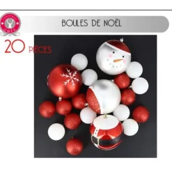Lot De 20 Boules De Noel Rouge Et Blanc