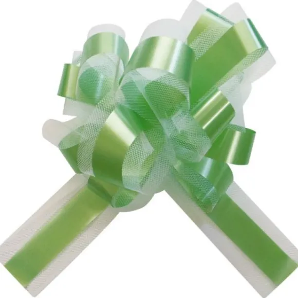 Lot De 5 Grands Noeuds En Tulle Vert Anis 50Mm