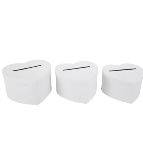 Lot De 3 Urnes Carton Coeurs Blanches Emboitables