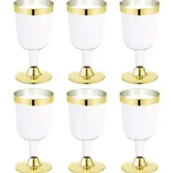 Lot De 6 Verres A Vin Plastique Or Pas Cher