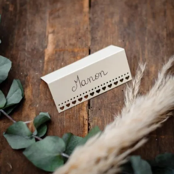 Marque Place Carton Avec Petits Coeurs Ivoire X 10 Pi Ces