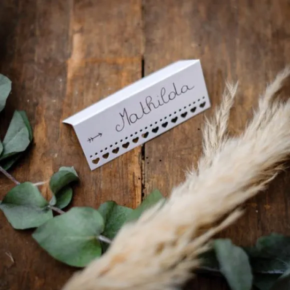 Marque Place Carton Avec Petits Coeurs Blanc X 10 Pi Ces