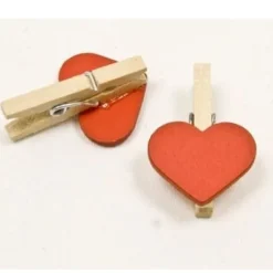 Marque Place Clip Coeur En Bois Rouge X 10 Pi Ces