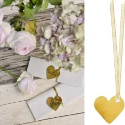 Marque Place Etiquette Coeur Avec Ruban X 12 Pi Ces