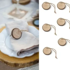 Marque Place Rondin De Bois Avec Ficelle X 6 Pi Ces