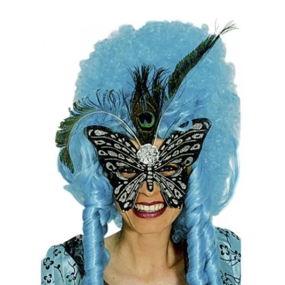 Masque Paon Noir Et Argent Avec Plume De Paon