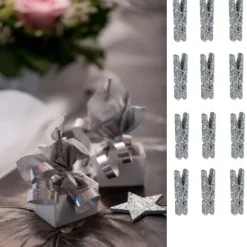 Mini Pince En Bois Paillet E Argent X 12 Pi Ces