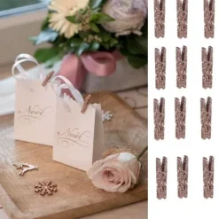 Mini Pince En Bois Paillet E Rose Gold X 12 Pi Ces