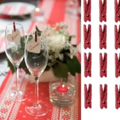 Mini Pince En Bois Paillet E Rouge X 12 Pi Ces