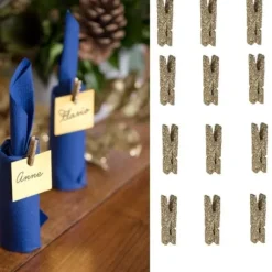 Mini Pince En Bois Paillet E Or X 12 Pi Ces