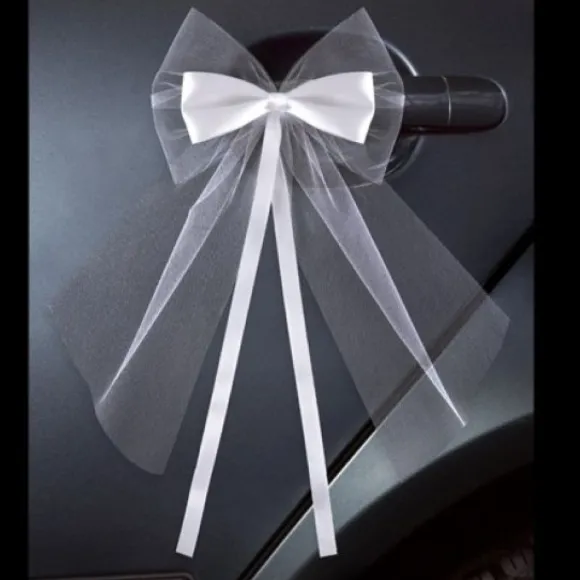 Noeud En Satin Et Tulle Blanc 18Cm X 2 Pi Ces