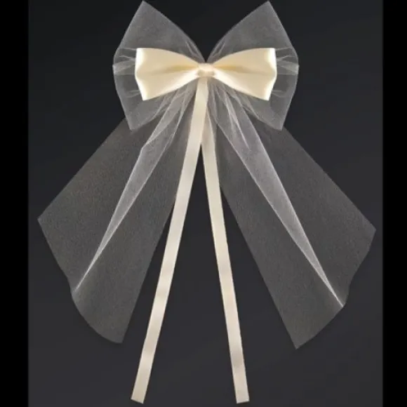 Noeud En Satin Et Tulle Ecru 18Cm X 2 Pi Ces