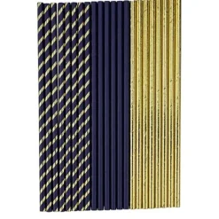 Pailles En Carton Bleu Marine Et Or X 22 Pi Ces