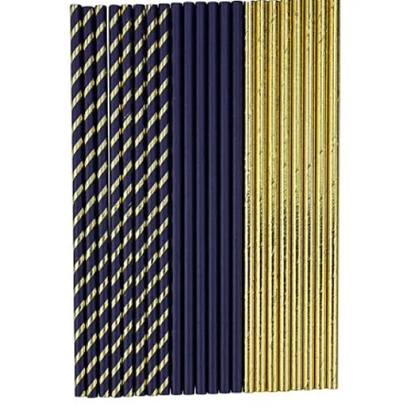 Pailles En Carton Bleu Marine Et Or X 22 Pi Ces