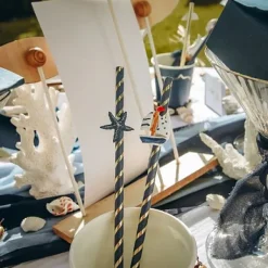 Pailles En Carton Bleu Marine Et Or X 22 Pi Ces