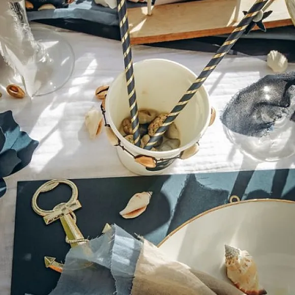 Pailles En Carton Bleu Marine Et Or X 22 Pi Ces