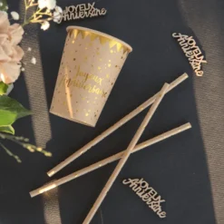 Pailles En Carton Joyeux Anniversaire Kraft X20 Pi Ces