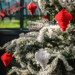 Pampille En Papier Rouge Et Blanc Pour Sapin De Noel X 8