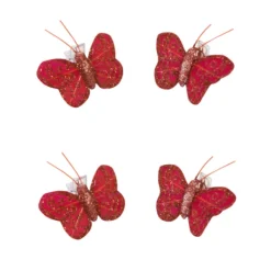 Papillon Paillet Sur Pince Rouge X 4 Pi Ces