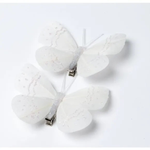 Papillon Plume Blanc Sur Pince X 2 Pi Ces