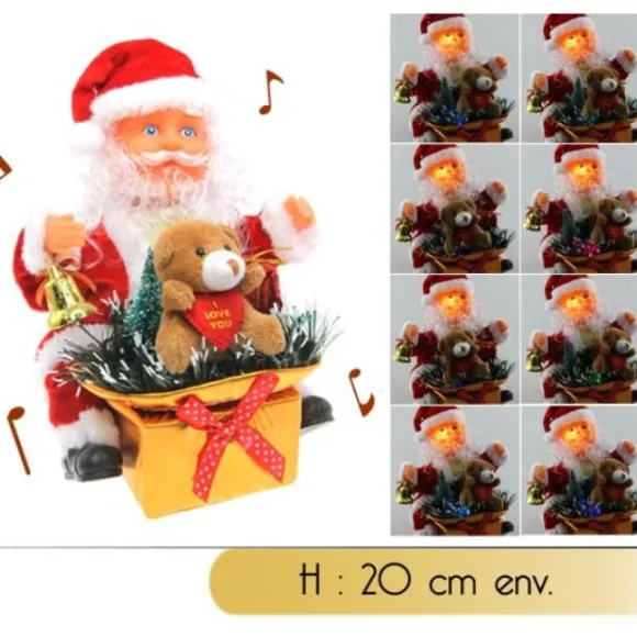 Pere Noel Automate Assis Fibre Optique Avec Panier Cadeau