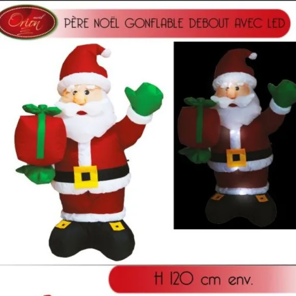 Pere Noel Gonflable Debout Avec Paquet Cadeau