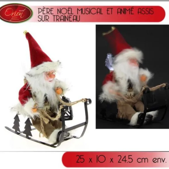 Pere Noel Musical Et Anim Assis Sur Traineau