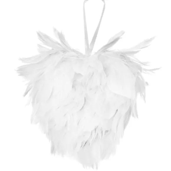 Petit Coeur En Plume Blanc 12Cm