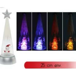Petit Cone Lumineux De Noel En Verre Avec Figurine