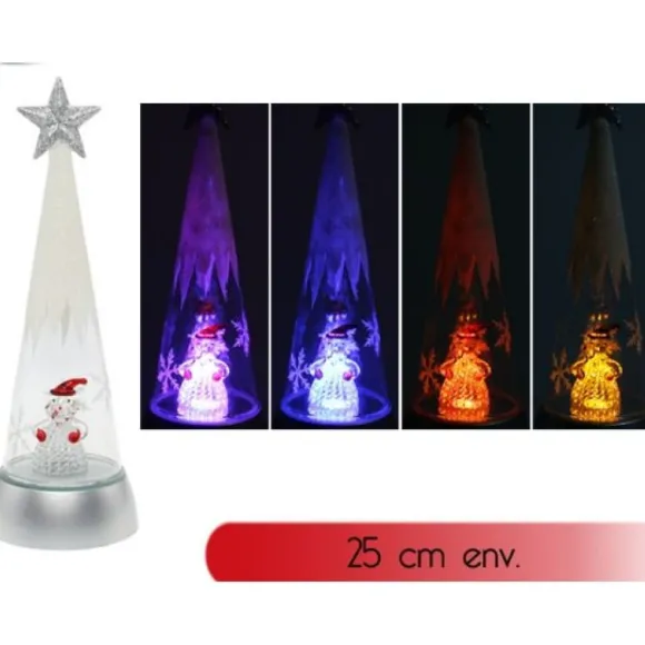 Petit Cone Lumineux De Noel En Verre Avec Figurine