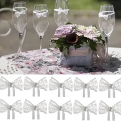 Petit Noeud En Dentelle Blanc Avec Ruban X 10 Pi Ces