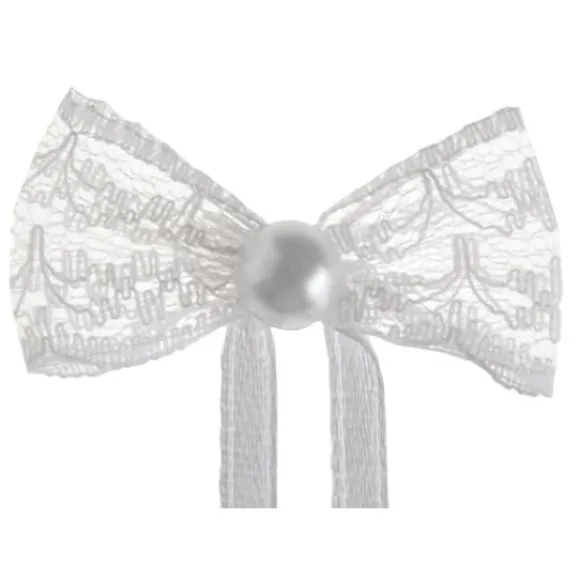 Petit Noeud En Dentelle Blanc Avec Ruban X 10 Pi Ces
