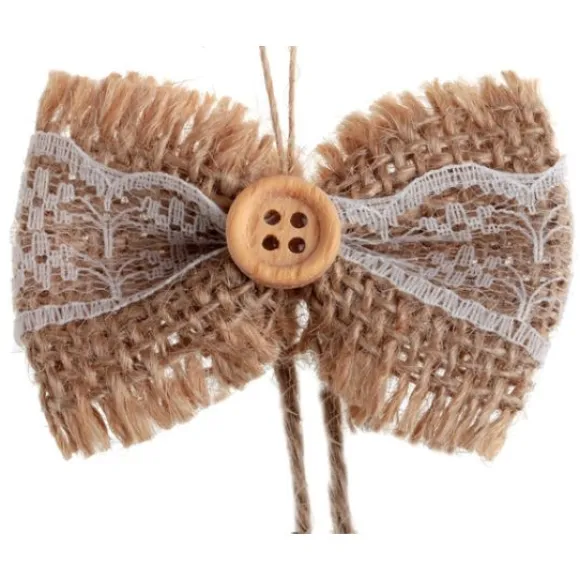 Petit Noeud En Jute Dentelle Avec Ruban X 6 Pi Ces