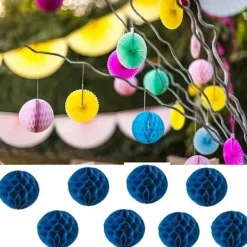 Petite Boule Alveole Bleu Marine 10Cm X 8 Pi Ces