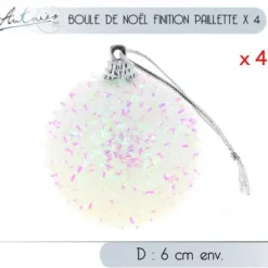 Petite Boule De Noel Paillet E Blanche X 4 Pi Ces